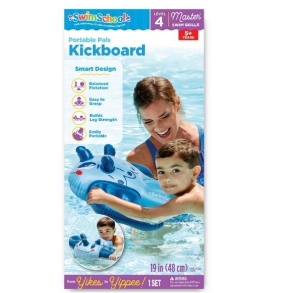 SwimSchool - Inflatable Blue Dino Pool Float, Kids Swimming Kickboard, Ages 5+ - Picture 8 of 10